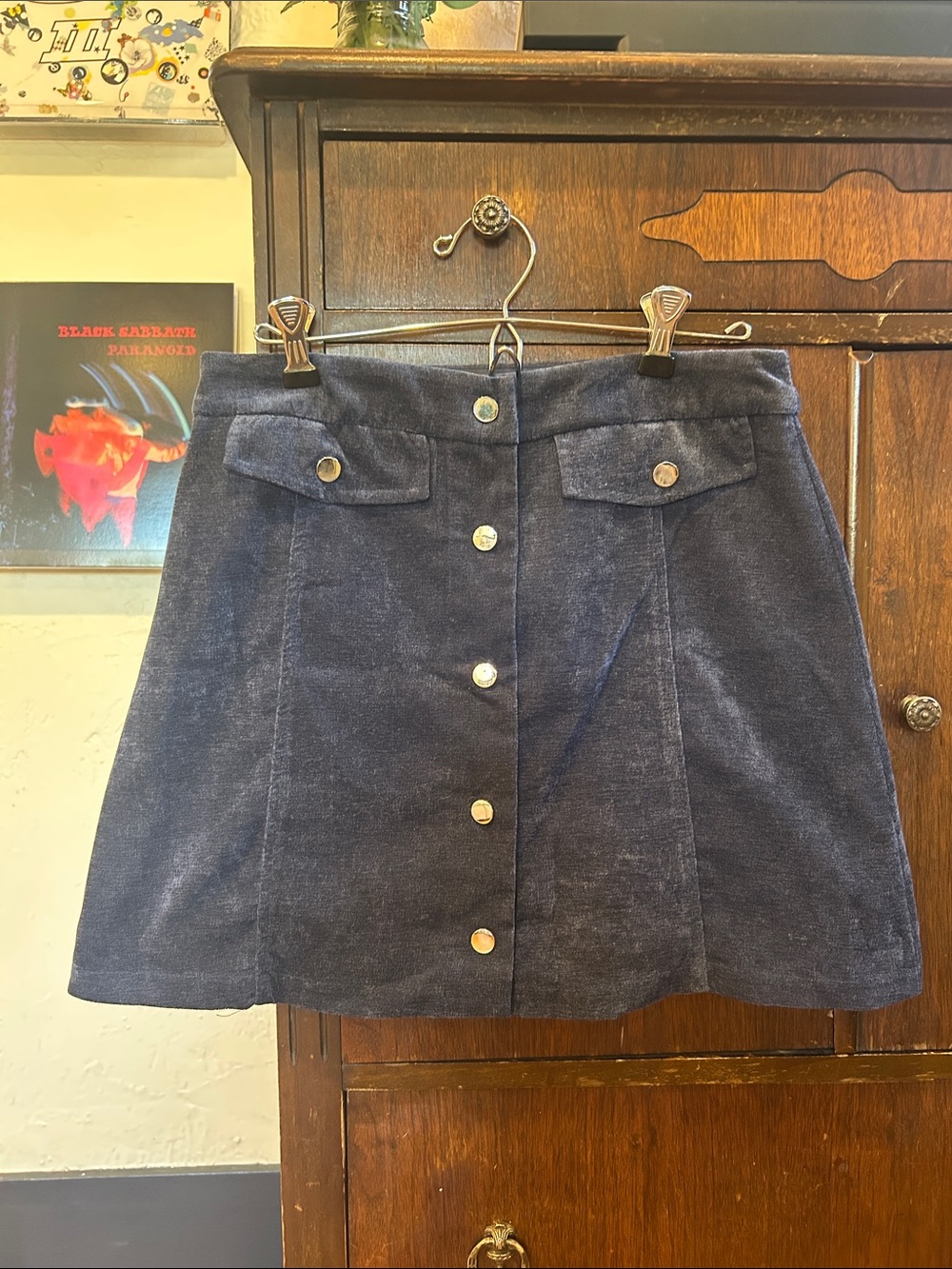 English Factory Dark Navy Corduroy Button-Front Mini Skirt
